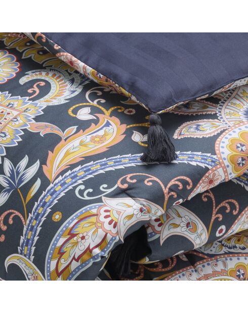 Boteh Bettdecke mit Quasten dunkelblau/gold - 140x200 cm
