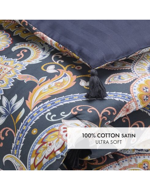 Boteh Bettdecke mit Quasten dunkelblau/gold - 140x200 cm