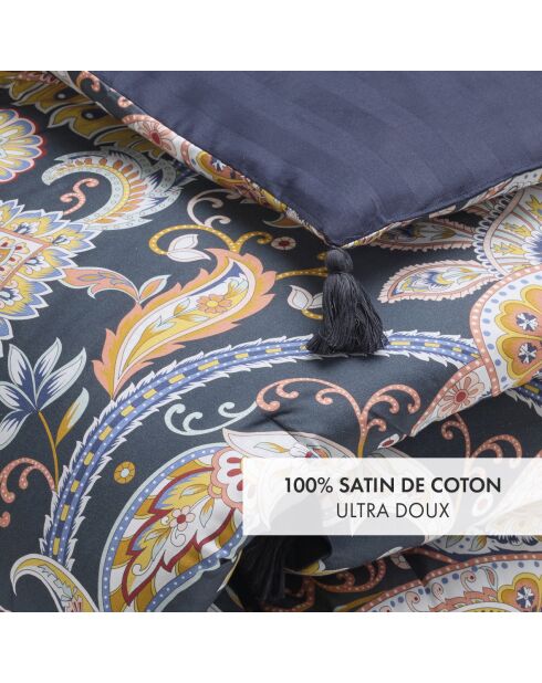 Boteh Bettdecke mit Quasten dunkelblau/gold - 140x200 cm