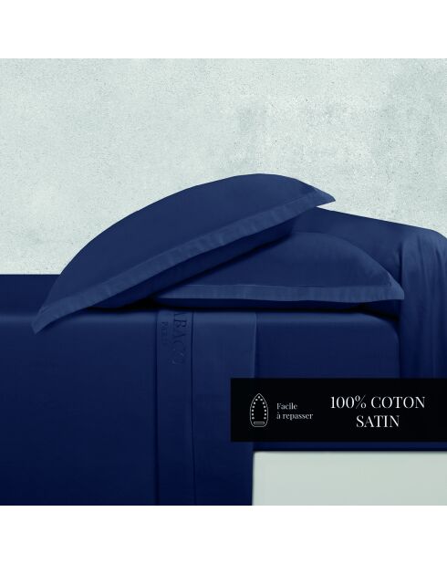 Ensemble de draps Maxi taie carrée satin de coton Uni 1 baratta bleu 11
