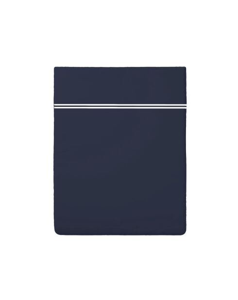 Mooi wit/donkerblauw laken van katoensatijn