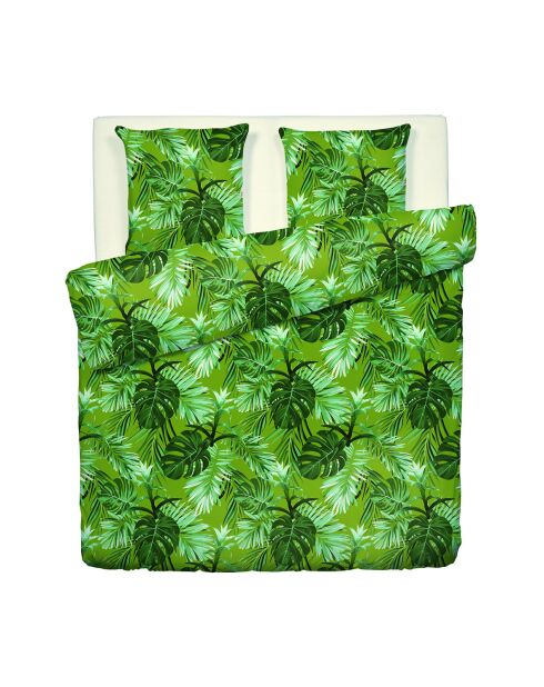 Housse de couette + 2 taies d'oreiller en satin de coton Tropical vert clair