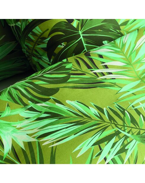 Housse de couette + 2 taies d'oreiller en satin de coton Tropical vert clair
