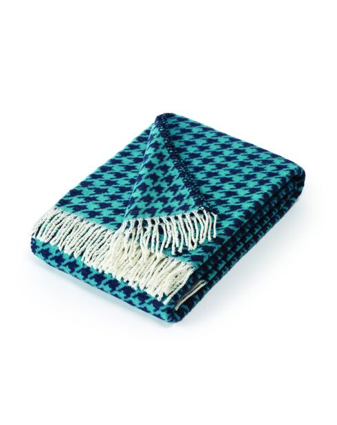 Blaues Plaid aus weicher Baumwolle mit Hahnentrittmuster - 130x170 cm