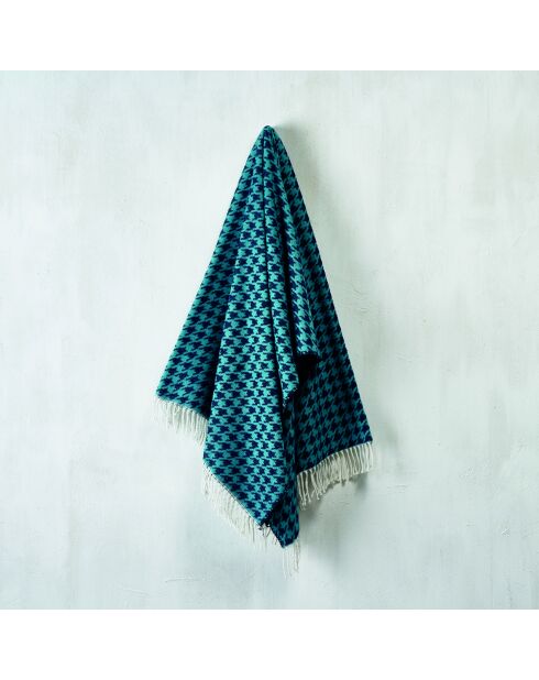 Blaues Plaid aus weicher Baumwolle mit Hahnentrittmuster - 130x170 cm