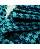 Blaues Plaid aus weicher Baumwolle mit Hahnentrittmuster - 130x170 cm