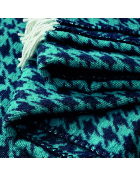 Blaues Plaid aus weicher Baumwolle mit Hahnentrittmuster - 130x170 cm