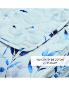 Couvre-lit XL en satin de coton Eclat bleu blanc - 220x250 cm