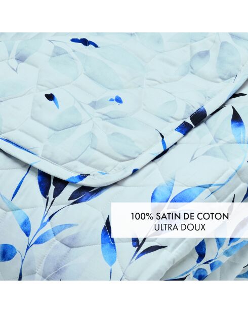 Couvre-lit XL en satin de coton Eclat bleu blanc - 220x250 cm
