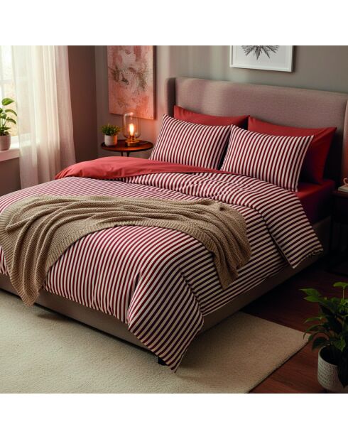 Housse de couette + taie d'oreiller en satin de coton Ysaline rouges - 140x200 cm