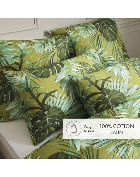 Drap plat en satin de coton Tropical vert clair