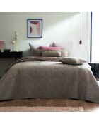 Couvre-lit en verlours côtelé Flower taupe - 220x250 cm
