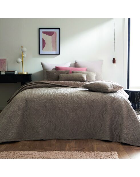 Couvre-lit en verlours côtelé Flower taupe - 220x250 cm