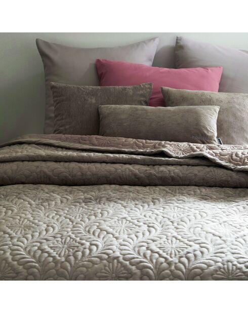 Couvre-lit en verlours côtelé Flower taupe - 220x250 cm