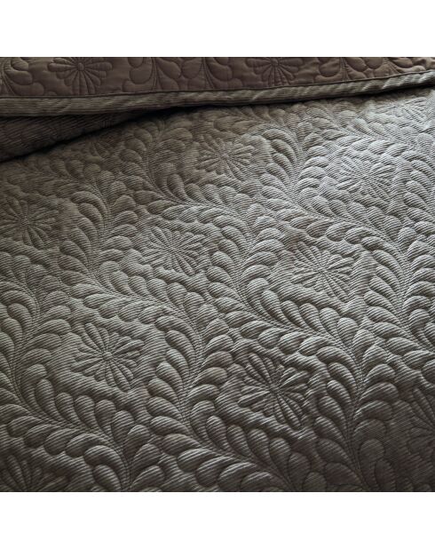 Couvre-lit en verlours côtelé Flower taupe - 220x250 cm
