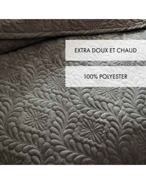 Couvre-lit en verlours côtelé Flower taupe - 220x250 cm