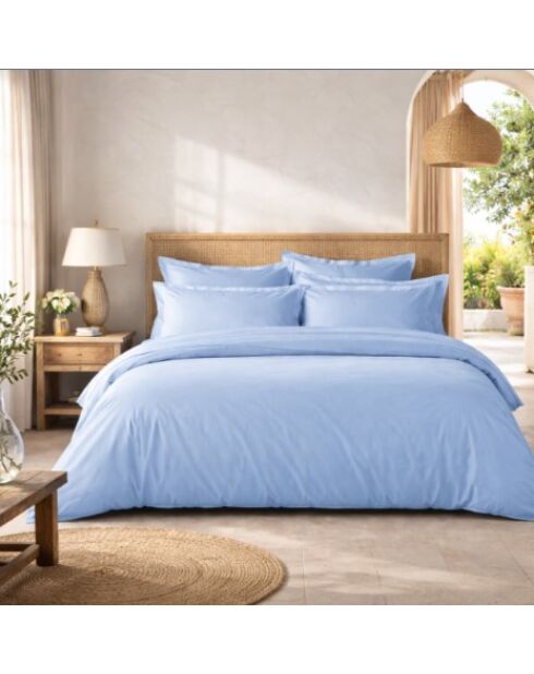 Drap plat en percale de coton uni ciel