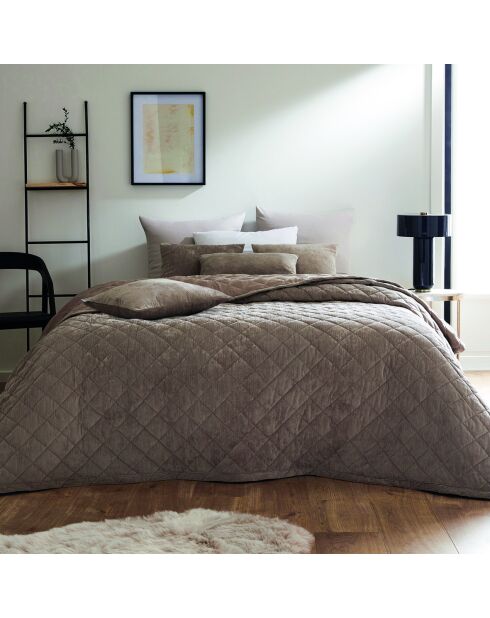 Couvre-lit en verlours côtelé Diamond taupe - 220x250 cm