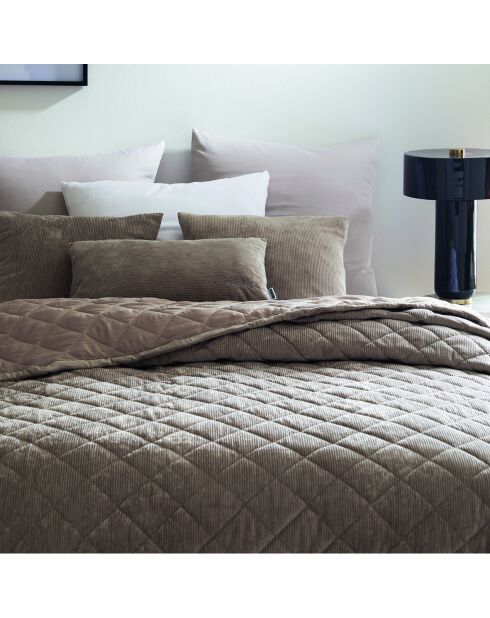 Couvre-lit en verlours côtelé Diamond taupe - 220x250 cm