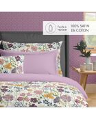Copripiumino in raso di cotone + federa Fiori bianchi vintage - 140x200 cm