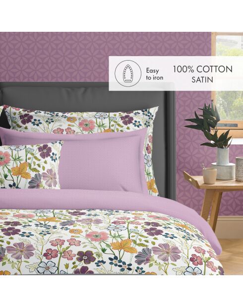Copripiumino in raso di cotone + federa Fiori bianchi vintage - 140x200 cm