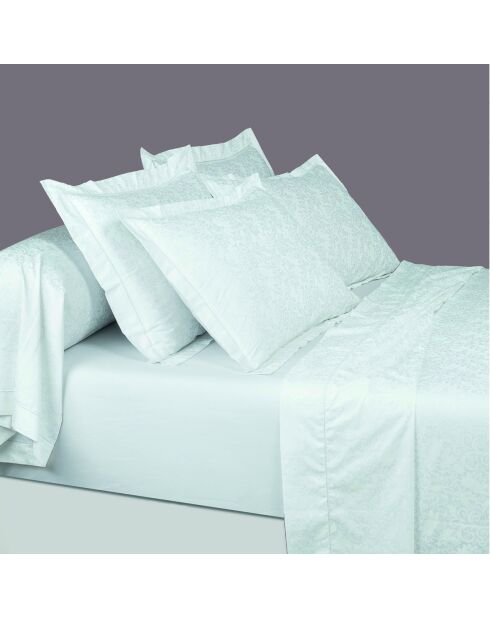 Housse de couette + taie d'oreiller Jacquard imprimé en satin de coton Fleur enchantée blanches - 140x200 cm