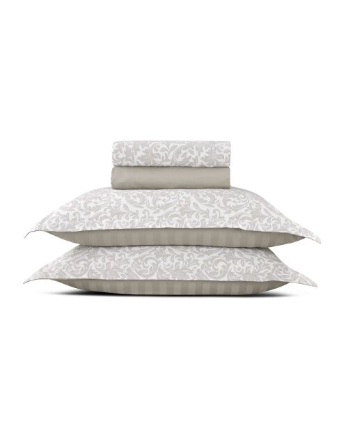 Bettwäscheset Mini rechteckiger Kissenbezug aus Baumwollsatin Damask Floralia taupe - 150x200 cm