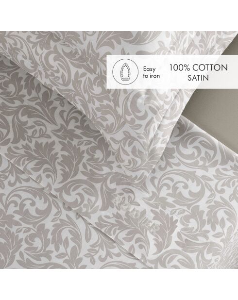 Bettwäscheset Mini rechteckiger Kissenbezug aus Baumwollsatin Damask Floralia taupe - 150x200 cm