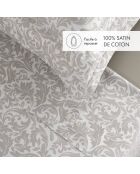 Bettwäscheset Mini rechteckiger Kissenbezug aus Baumwollsatin Damask Floralia taupe - 150x200 cm