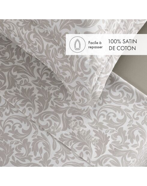 Bettwäscheset Mini rechteckiger Kissenbezug aus Baumwollsatin Damask Floralia taupe - 150x200 cm