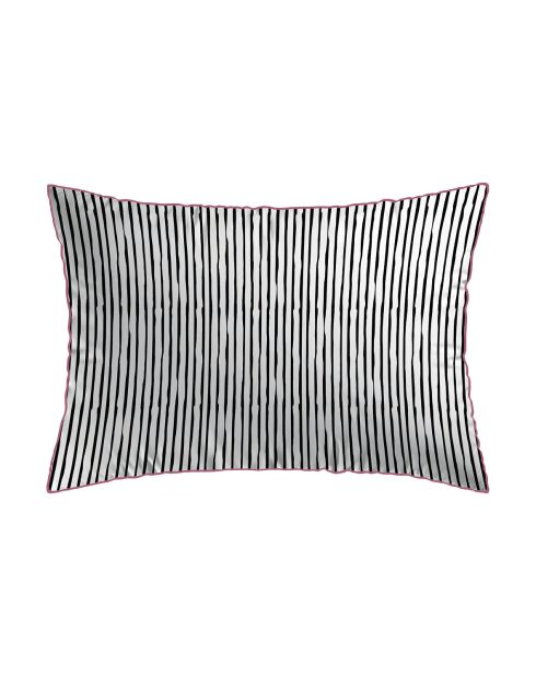 Funda de almohada de satén de algodón con poesía floral blanca y negra, 2 veces (50 x 70 cm)