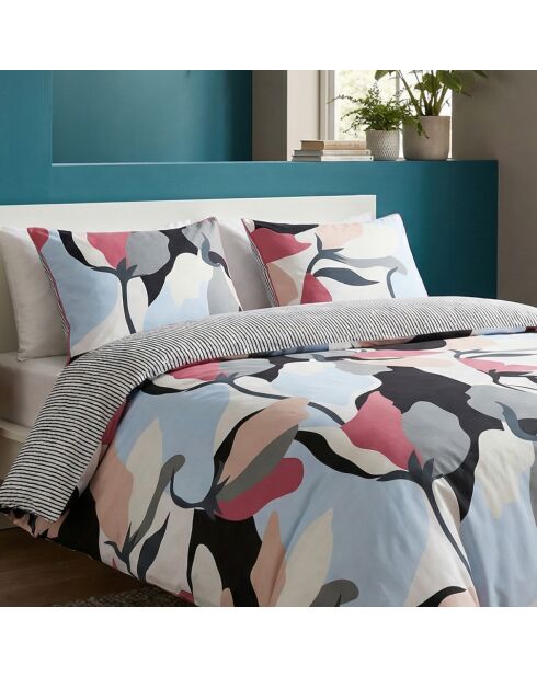 Funda de almohada de satén de algodón con poesía floral blanca y negra, 2 veces (50 x 70 cm)