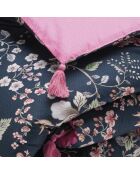 Quilt mit Quasten Whisper Floral dunkelblau/rosa - 140x200 cm