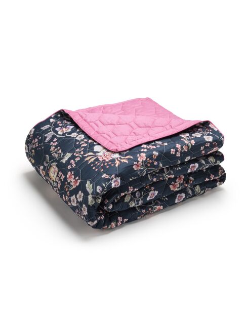 XL beddensprei Murmur floral donkerblauw/roze - 220x250 cm