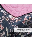 XL beddensprei Murmur floral donkerblauw/roze - 220x250 cm