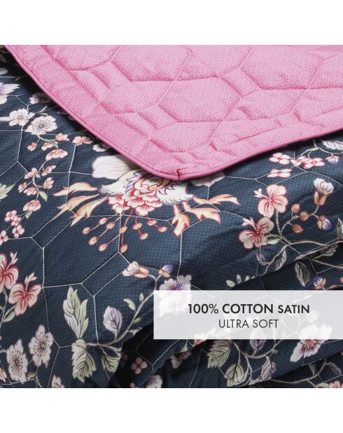 XL beddensprei Murmur floral donkerblauw/roze - 220x250 cm
