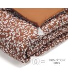 Bettdecke aus Baumwollsatin mit Blumenmuster und Quasten, 140 x 200 cm, Terrakotta