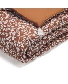 Bettdecke aus Baumwollsatin mit Blumenmuster und Quasten, 140 x 200 cm, Terrakotta