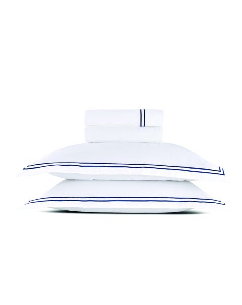Ensemble de draps satin de coton Annecy bleu foncé/blanc - 180x200 cm