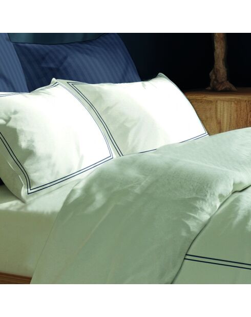 Ensemble de draps satin de coton Annecy bleu foncé/blanc - 180x200 cm
