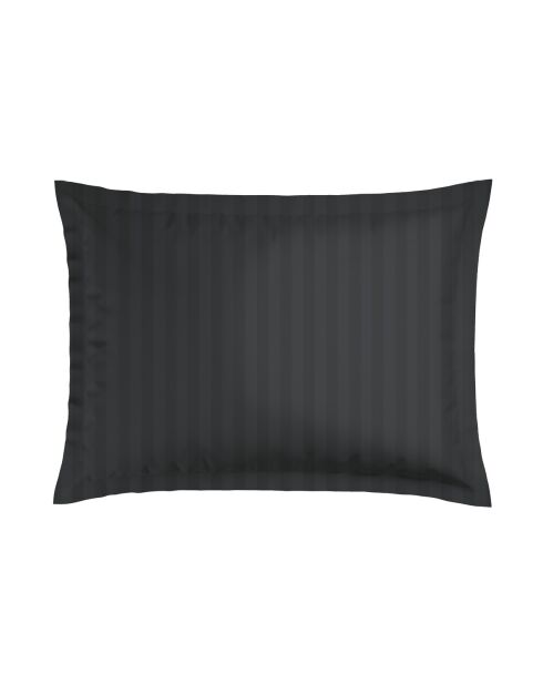 Set de 2 taies d'oreiller en satin de coton rayure tissé dobby Jacquard noir - 2x(50x70 cm)