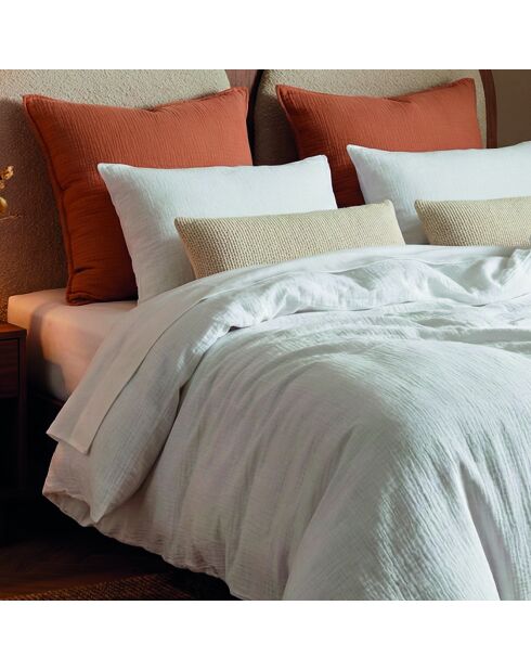 Colcha con borlas de gasa de algodón Uni blanc 02 - 140x200 cm