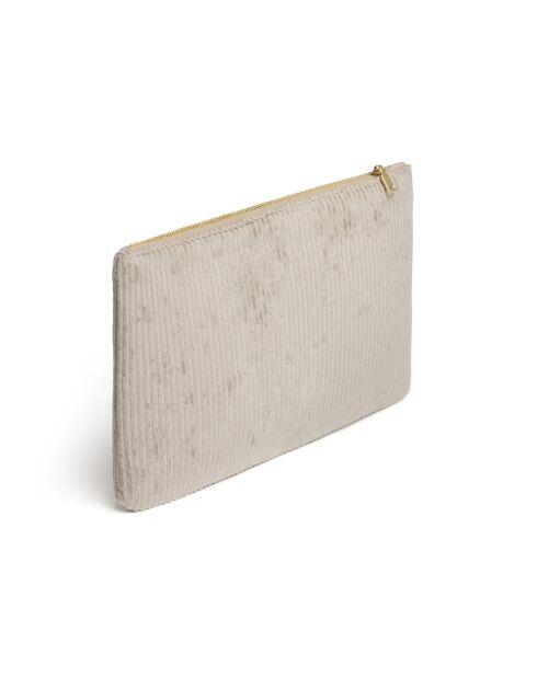 Flacher Beutel aus taupefarbenem Kord - 24x16,5 cm