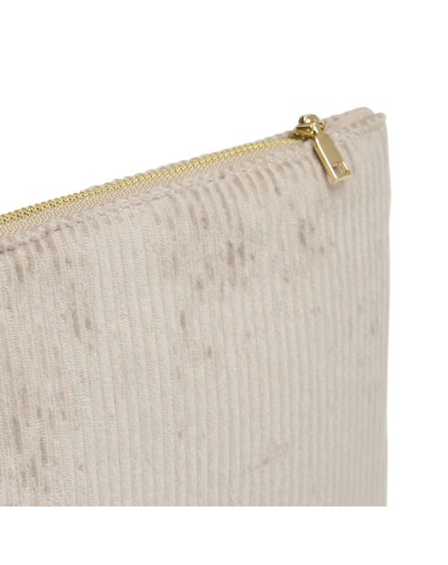 Flacher Beutel aus taupefarbenem Kord - 24x16,5 cm