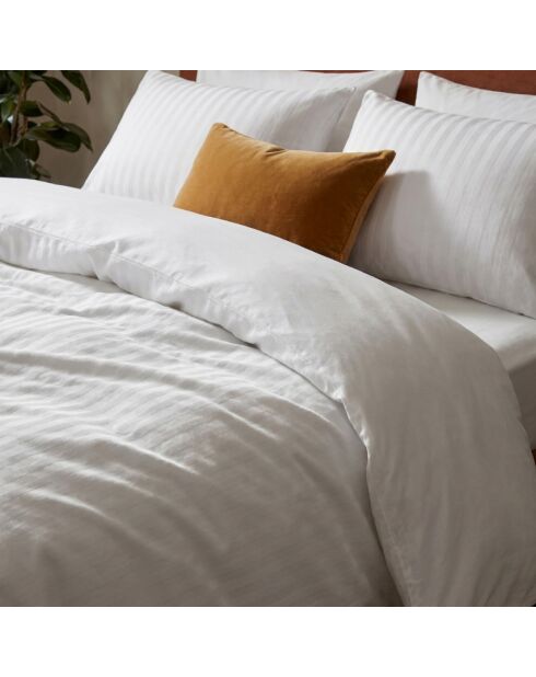 Set de 2 taies d'oreiller en satin de coton rayure tissé dobby Jacquard blanches - 50x70 cm