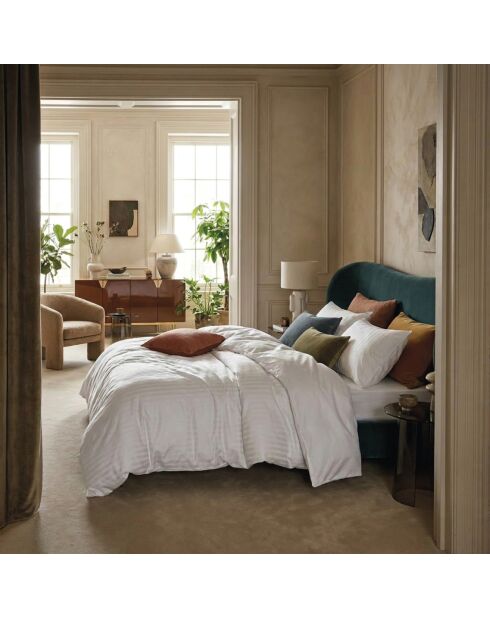 Set de 2 taies d'oreiller en satin de coton rayure tissé dobby Jacquard blanches - 50x70 cm