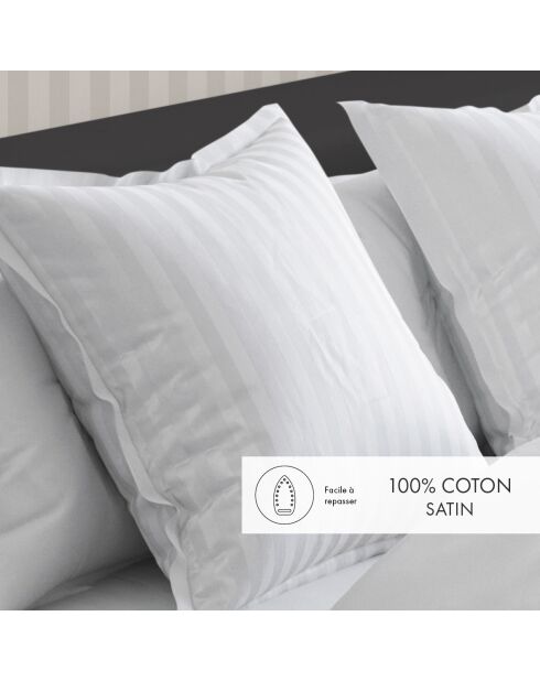 Set de 2 taies d'oreiller en satin de coton rayure tissé dobby Jacquard blanches - 50x70 cm
