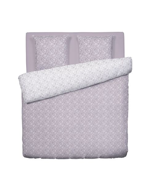 Housse de couette + 2 taies d'oreiller en satin de coton Parterre de Roses lavande - 260x240 cm