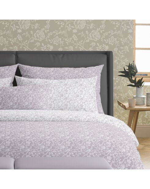 Housse de couette + 2 taies d'oreiller en satin de coton Parterre de Roses lavande - 260x240 cm