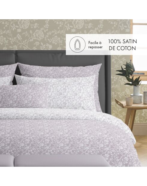 Housse de couette + 2 taies d'oreiller en satin de coton Parterre de Roses lavande - 260x240 cm